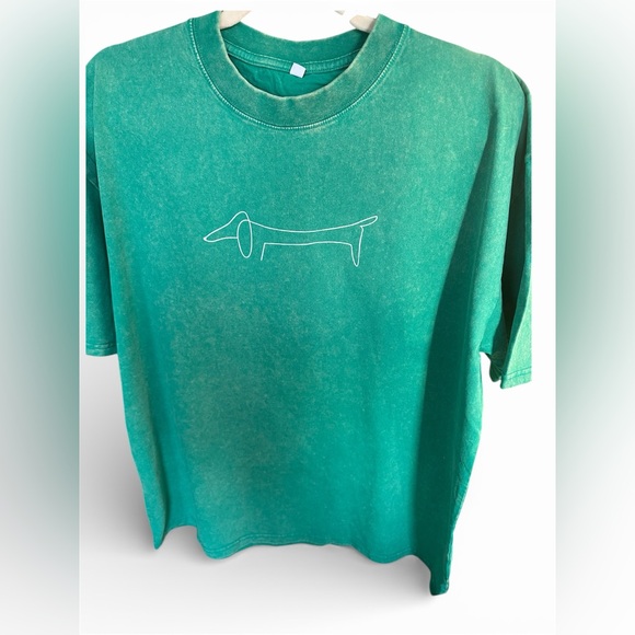 Molly, Milo, Willow, Wolly Tops - NEW Stonewashed Oversized Green Dachshund Outline Graphic T-Shirt